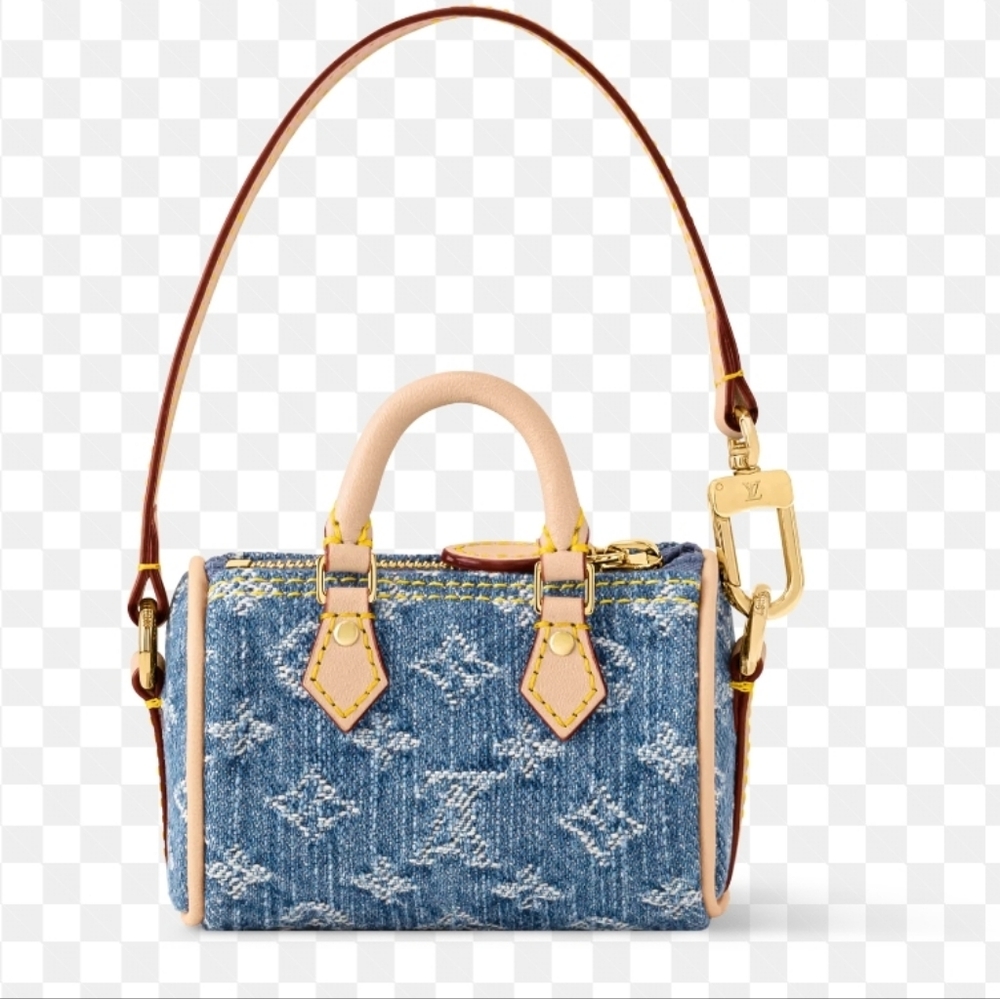 Cotton Denim Monogram Baby Speed Micro Barrel Mini Bag w/tan Triim
